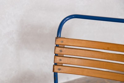 blue slatted restaurant chair